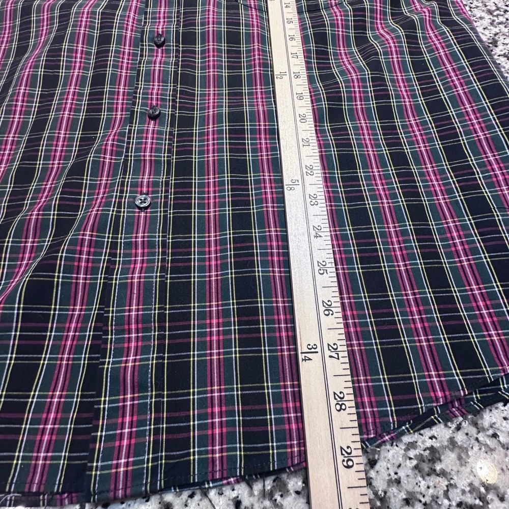 Club Room Mens Regular Fit Plaid Button Down Shirt Pink Black Cotton 16.5 34/35 - Picture 7 of 9